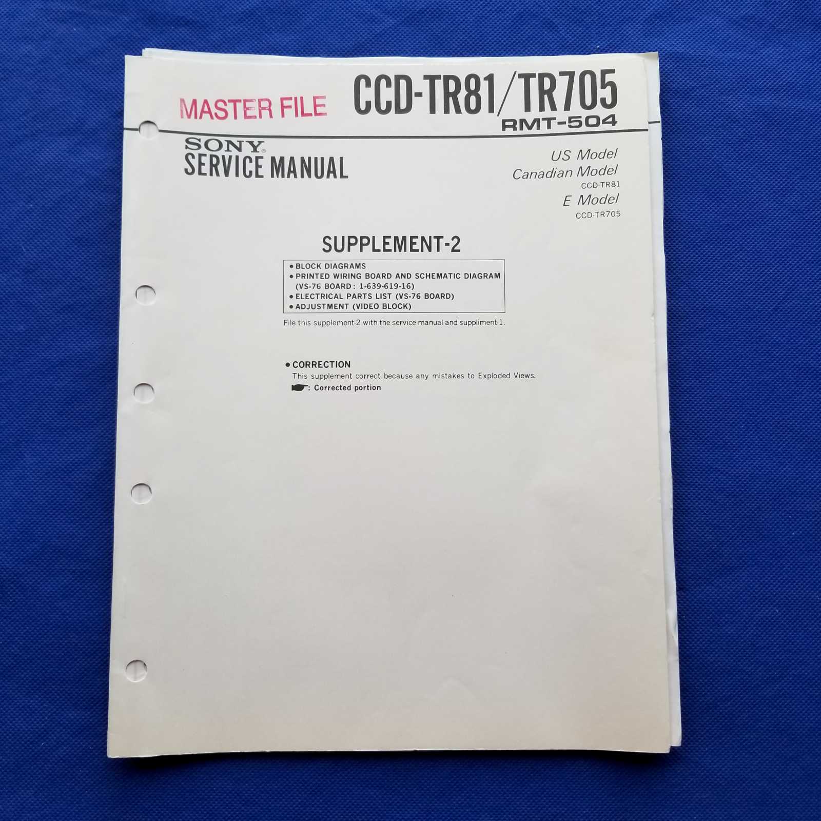 SONY CCD-TR81 SUPPLEMENT-2 CCD-TR705 RMT-504 SERVICE MANUAL ORIGINAL